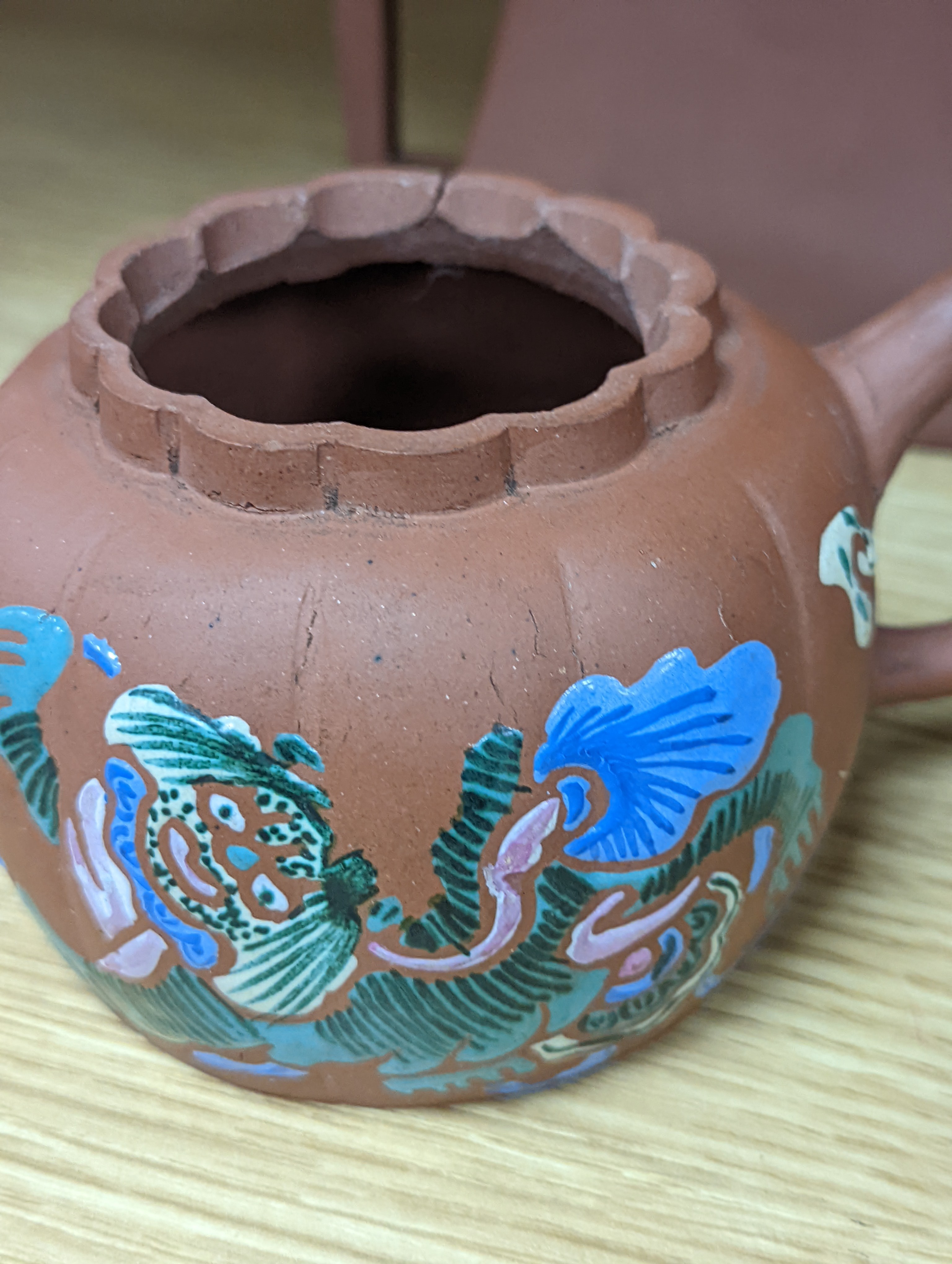 Three Chinese Yixing teapots and a carved soapstone teapot tallest 12cm